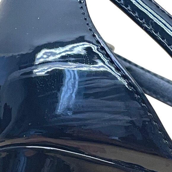 Michael Kors Black Patent Leather Mk Gold Detail Strappy Heeled Sandals Size 9M - Picture 5 of 9